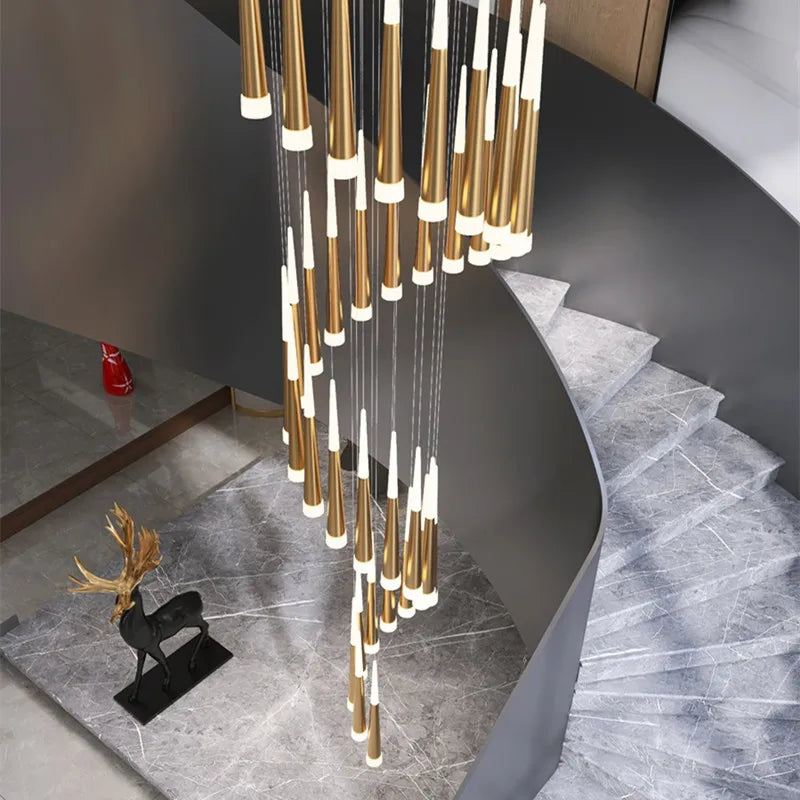 DecorBites™ Black Stair Chandelier: Modern Duplex Living Room Dining Room LED Ceiling Light