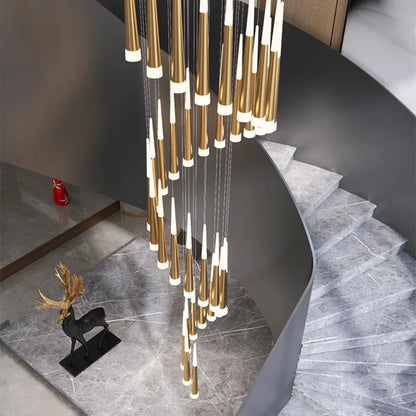 DecorBites™ Black Stair Chandelier: Modern Duplex Living Room Dining Room LED Ceiling Light