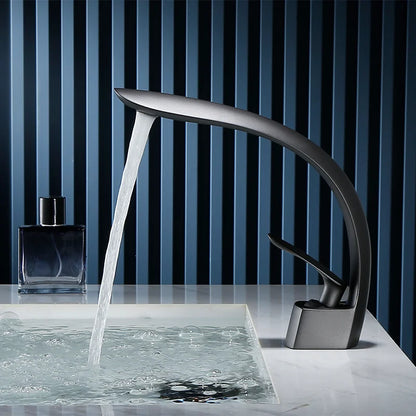 DecorBites™ Grey/Black Wash Basin Faucet Single Handle Mixer Tap Hot Cold Waterfall Brushed Gold