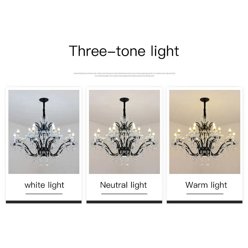 DecorBites™ Crystal Candle Chandelier Lighting: Black Pendant Lamps for Dining Kitchen & Farmhouse