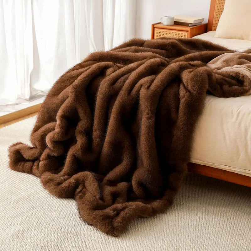 Faux Fox Plush Sofa Blanket