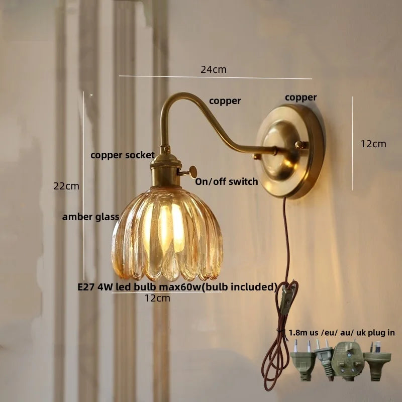 DecorBites™ Glass Copper Knob Switch LED Wall Sconce - Modern Nordic Design