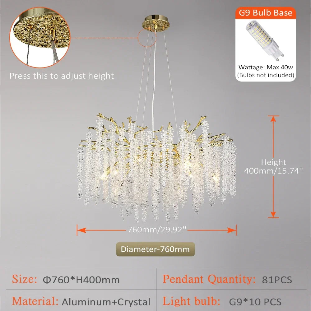 DecorBites™ Crystal Tassel Chandelier Luxury Pendant for Home, Living Room, Dining Room, Hotel Hall