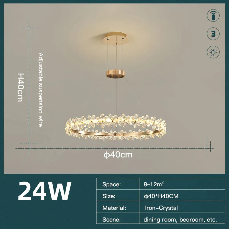 DecorBites™ Crystal Ring LED Chandelier: Modern Luxury Pendant Lamp for Home Decor