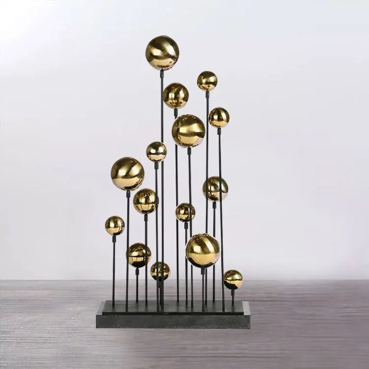 DecorBites™ Geometric Golden Ball Sculpture: Metal Handicrafts Home Decor Ornament
