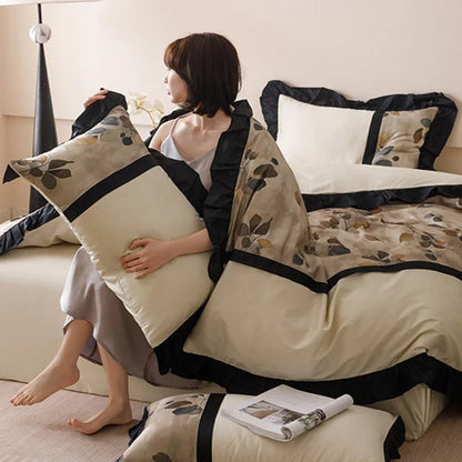 DecorBites™ Ice Rayon Summer Bedding Set with Lace - Silky & Cozy Single/Double Bed Set
