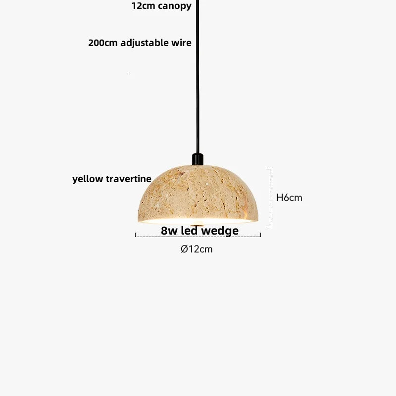 DecorBites™ LED Wood Canopy Pendant Lights Yellow Travertine Stone Hanging Lamp
