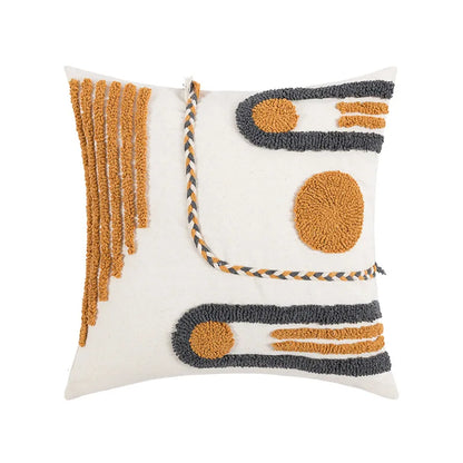 DecorBites™ Geometric Embroidered Cotton Canvas Cushion Cover Home Decor Boho Style
