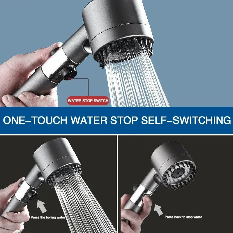 Black Rainfall Shower Head Three-Mode Filter