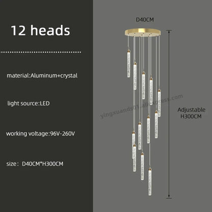 DecorBites™ Golden LED Crystal Chandelier for Living Room Staircase