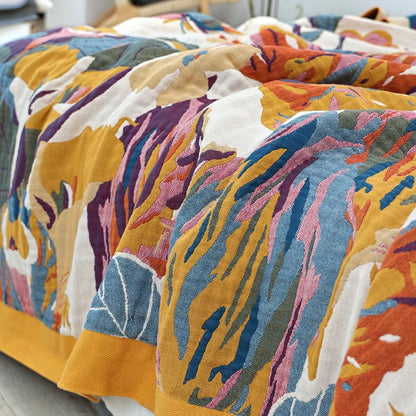 DecorBites™ Cotton Summer Blanket & Pillow Set - Birds & Flowers Design