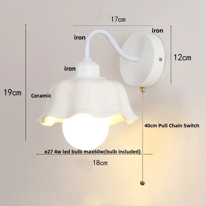 DecorBites™ Glass Iron LED Wall Sconce Pull Chain Switch Stair Light Fixture for Bedroom