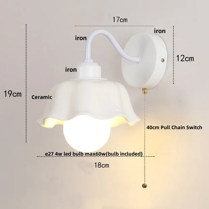 DecorBites™ Glass Iron LED Wall Sconce Pull Chain Switch White Stair Light