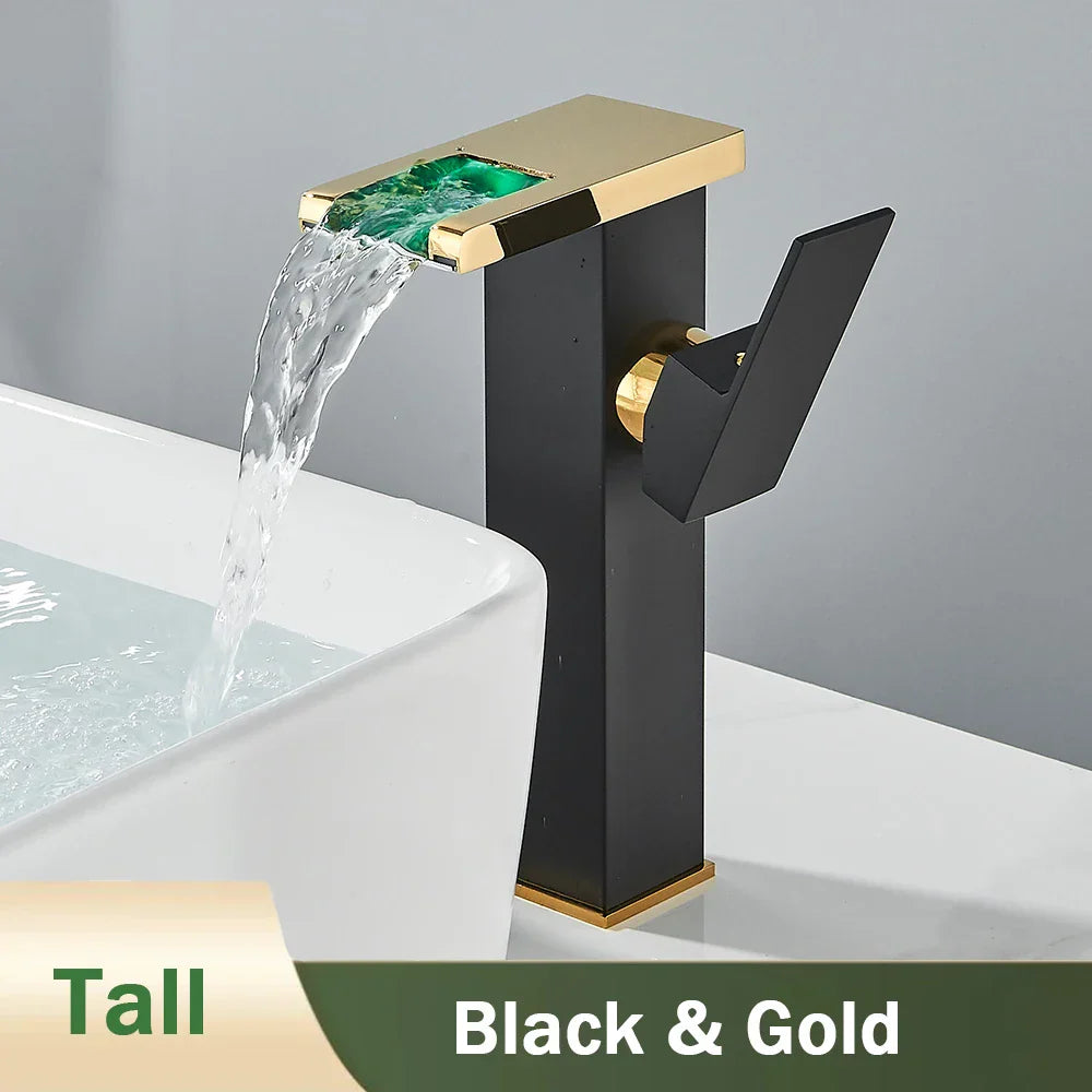 Black Waterfall Basin Faucet With Hydroelectric Mixer