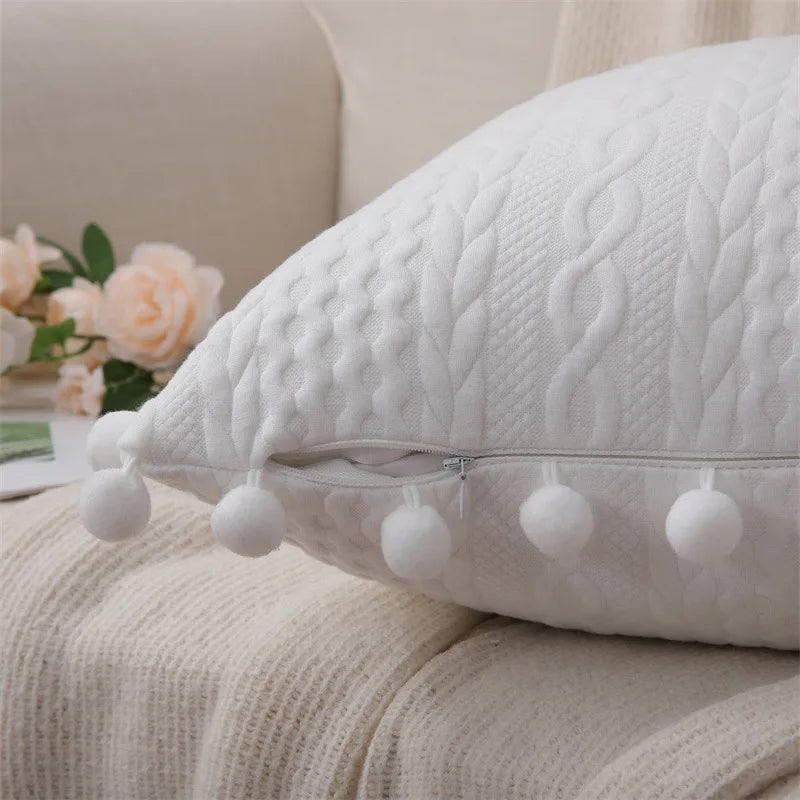 Cotton Pompom Cushion Cover