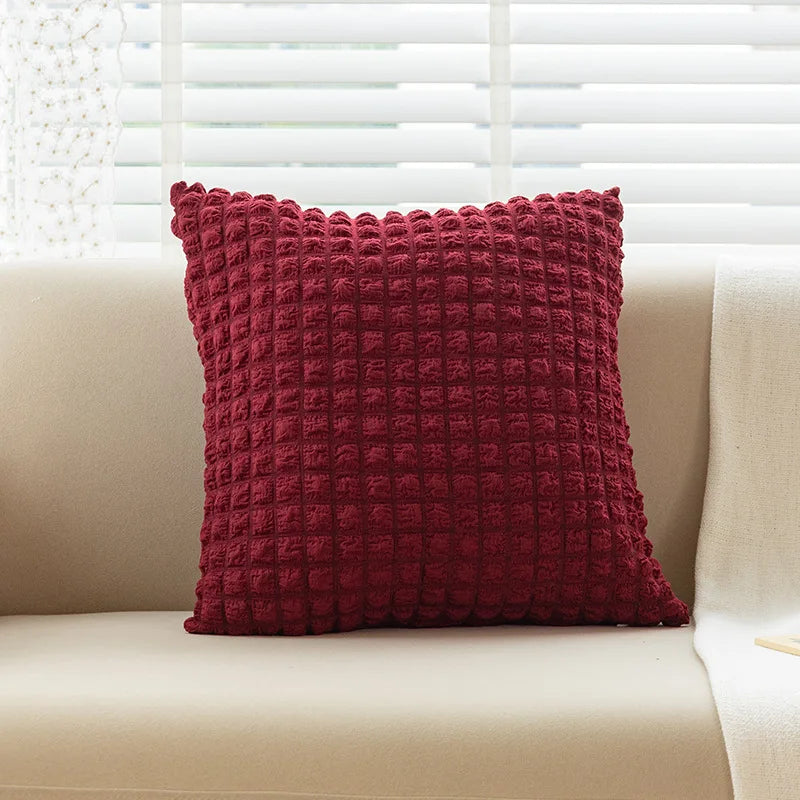 DecorBites™ Cream Style Elastic Puff Plaid Cushion Cover 45*45CM Home Decor