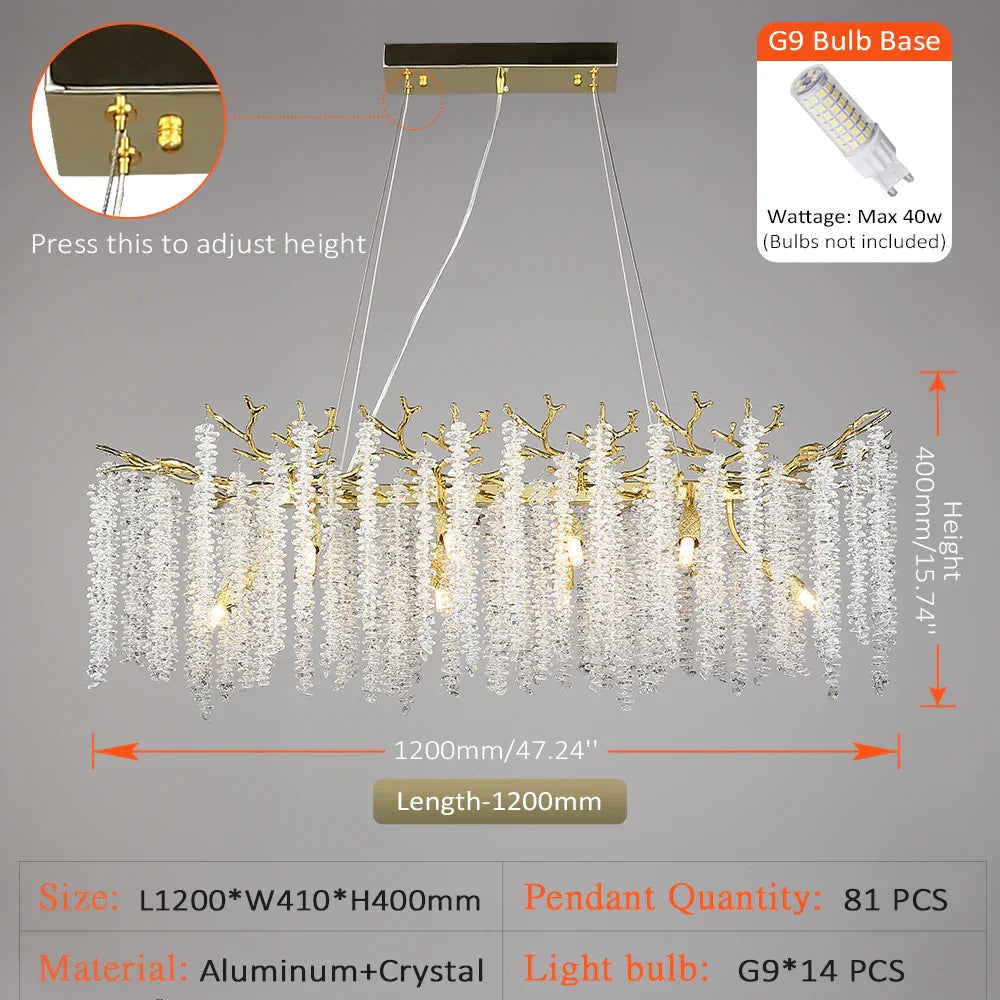 DecorBites™ Crystal Metal Chandelier: Elegant Luxury Hanging Lamp for Home Hotel Decor