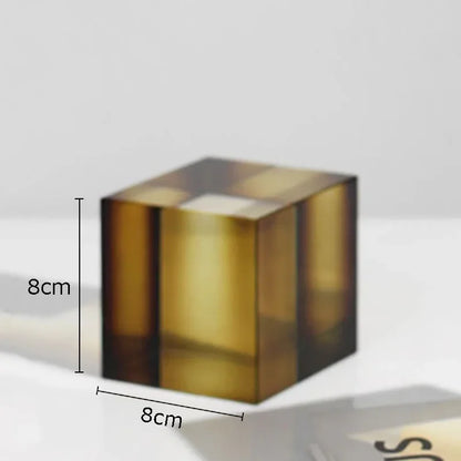 DecorBites™ Crystal Cube Ornaments Clear Glass Sculpture Desk Decoration Geo Graded Square