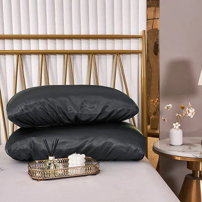 DecorBites™ Imitation Silk Elastic Band Pillowcase Queen King Size Smooth Satin Luxury Bedding