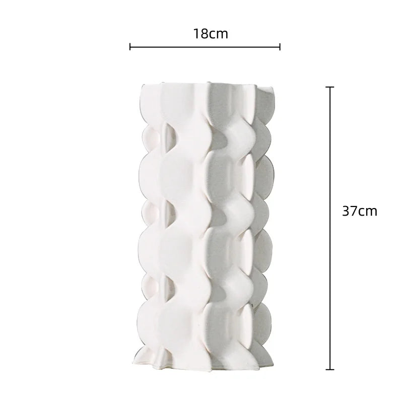 DecorBites™ Geometric Ceramic Fold Pattern Flower Vase Decorative Home Ornament