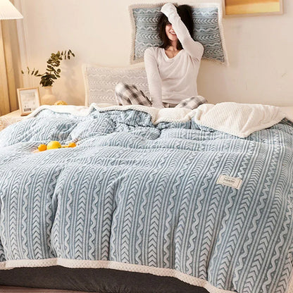 DecorBites™ Coral Fleece Flannel Blanket: Cozy Single/Queen Size Little Quilt - Winter Office/Dorm Warmth