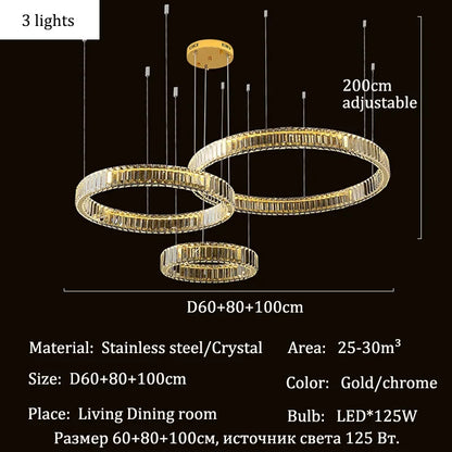 Modern Crystal Ring Pendant Chandelier In Gold Or Silver