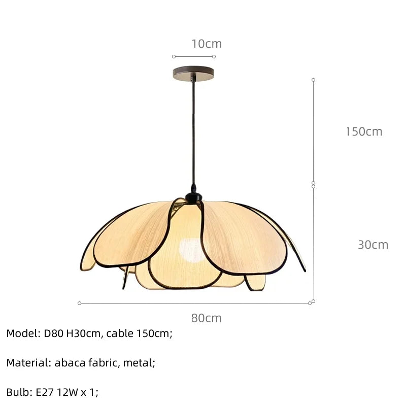 DecorBites™ Creamy Abaca Fabric Led Pendant Light - Nordic French Wabi Sabi Suspend Lamp