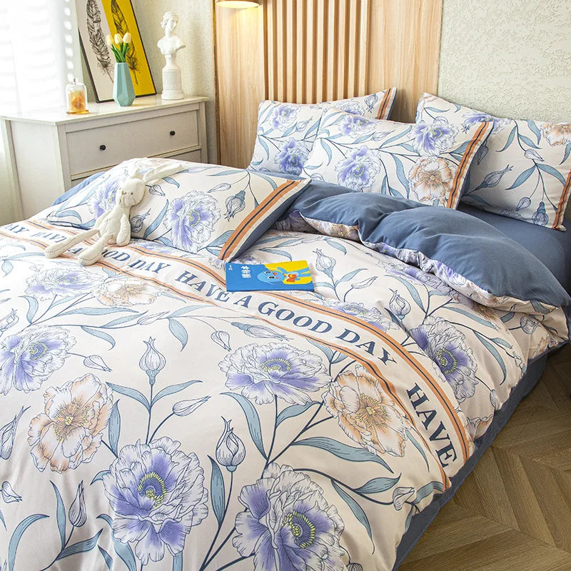 DecorBites™ Green Leaf Print Bedding Set: Duvet Cover, Flat Sheet & Pillowcase - Single Queen Size