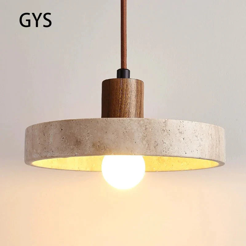 DecorBites™ Cream Style Wood Walnut Stone Pendant Light for Bedroom, E27 Bulb