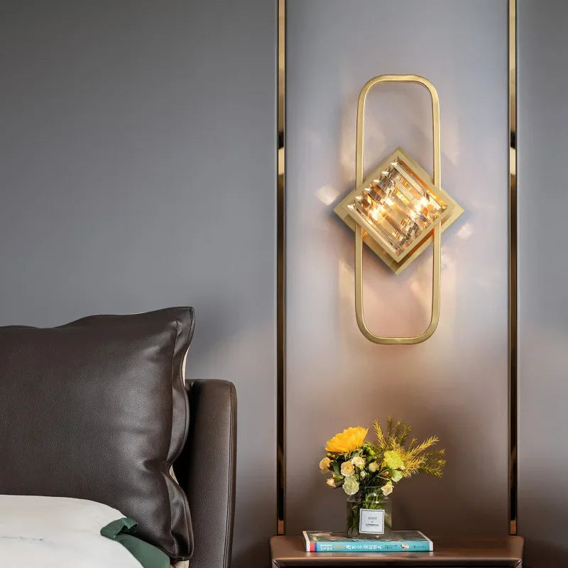 DecorBites™ Crystal Gold Wall Lamp for Bedroom, Living Room, and Study Room