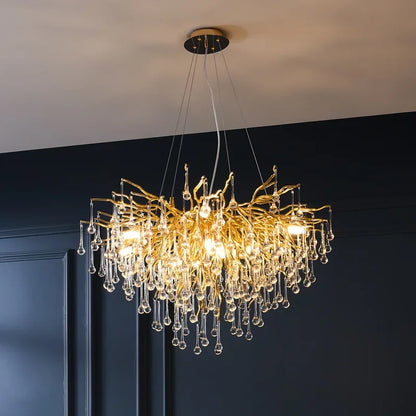 DecorBites™ Copper Branch Water Crystal Chandelier for Luxury Living Room and Salon