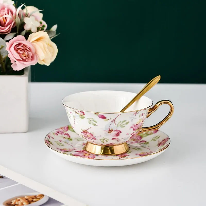 DecorBites™ Bone China Tea Cup Set with Saucer Spoon - Elegant Black Tea Party Coffeeware