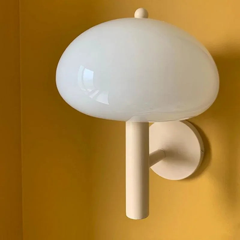 DecorBites™ Cream Mushroom Glass Wall Light: Bauhaus LED Bedroom Aisle Wall Light
