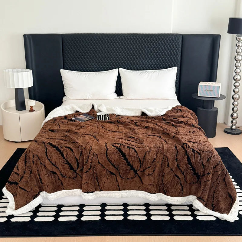 Leaf Jacquard Flannel Blanket