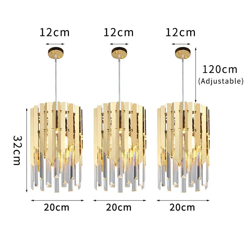 Gold Crystal LED Chandelier K9 3-Head Dia20cm