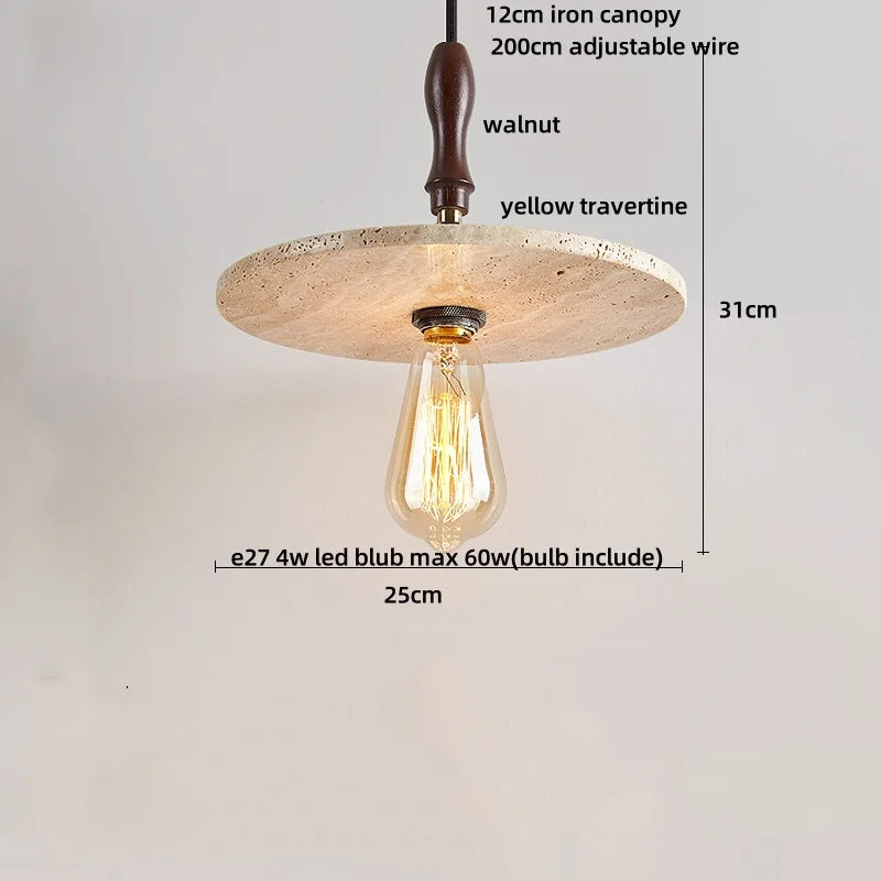 DecorBites™ LED Wood Canopy Pendant Lights Yellow Travertine Stone Hanging Lamp