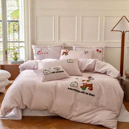 DecorBites™ Cotton Embroidered King Queen Bedding Set with High-Quality Duvet Cover Pillowcases