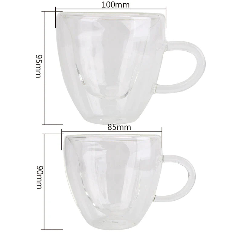 DecorBites™ Heart Glass Mug Set: Double Wall Couple Cups for Tea, Coffee, Beer - Gift Drinkware