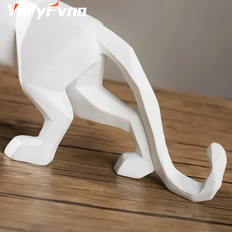 DecorBites™ Leopard Geometric Resin Statue - Modern Wildlife Panther Sculpture for Home Office