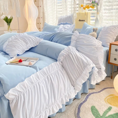 DecorBites™ Lace Trim Solid Cotton Bedding Set - Queen/King/Double/Single Sizes