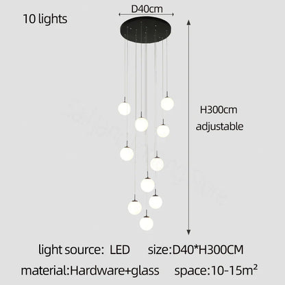 DecorBites™ Cream Glass Ball Chandelier for Duplex Villa Penthouse, Restaurant and Staircase
