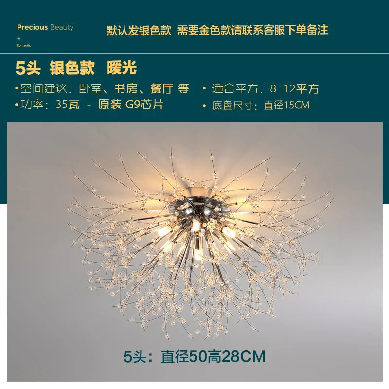 Gold Dandelion Crystal Chandelier 8-Head Nordic