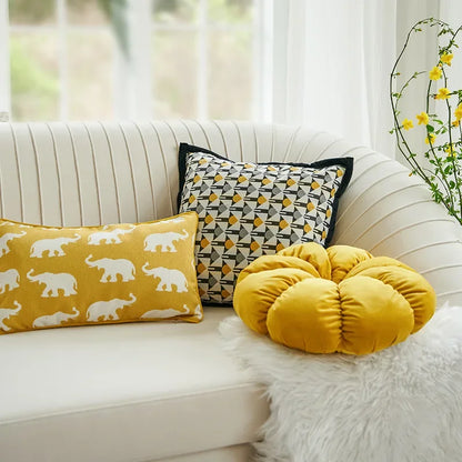 DecorBites™ Geometric Elephant Chenille Cushion Cover, Soft Fringed Pillow Case, Home Decoration