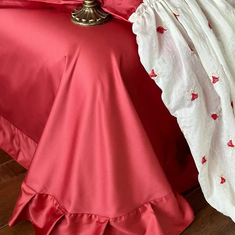 DecorBites™ Egyptian Cotton Lace Ruffles Wedding Bedding Set 4-Piece Luxe Collection