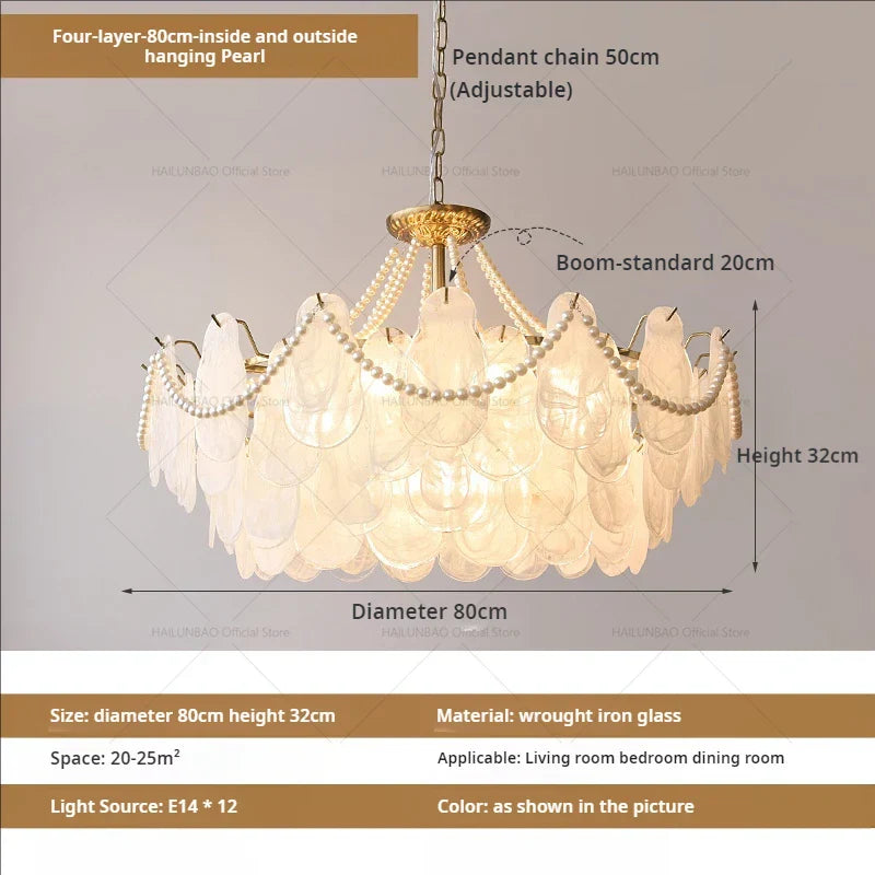 DecorBites™ French Chandelier Garden Light with K9 Crystal | Elegant Pearl Shell Design