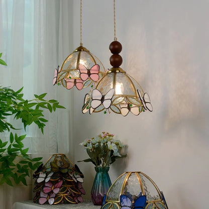 DecorBites™ Clear Glass LED Pendant Light Tiffany Butterfly Hanging Lamp
