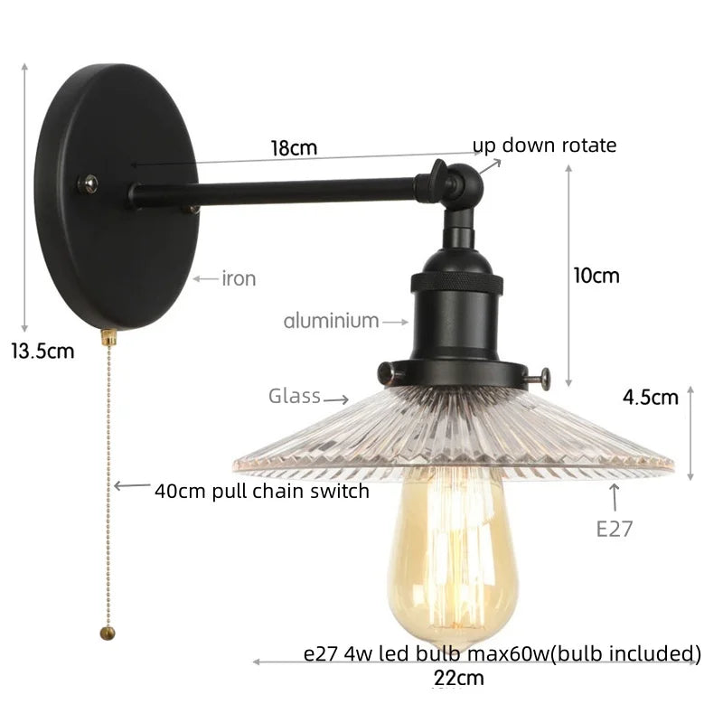 DecorBites™ Industrial Loft LED Wall Lights for Bedroom, Plug In Stairs Lamp