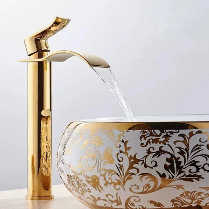 DecorBites™ Gold Waterfall Bathroom Faucet Single Handle Basin Mixer Tap Brass Sink Crane