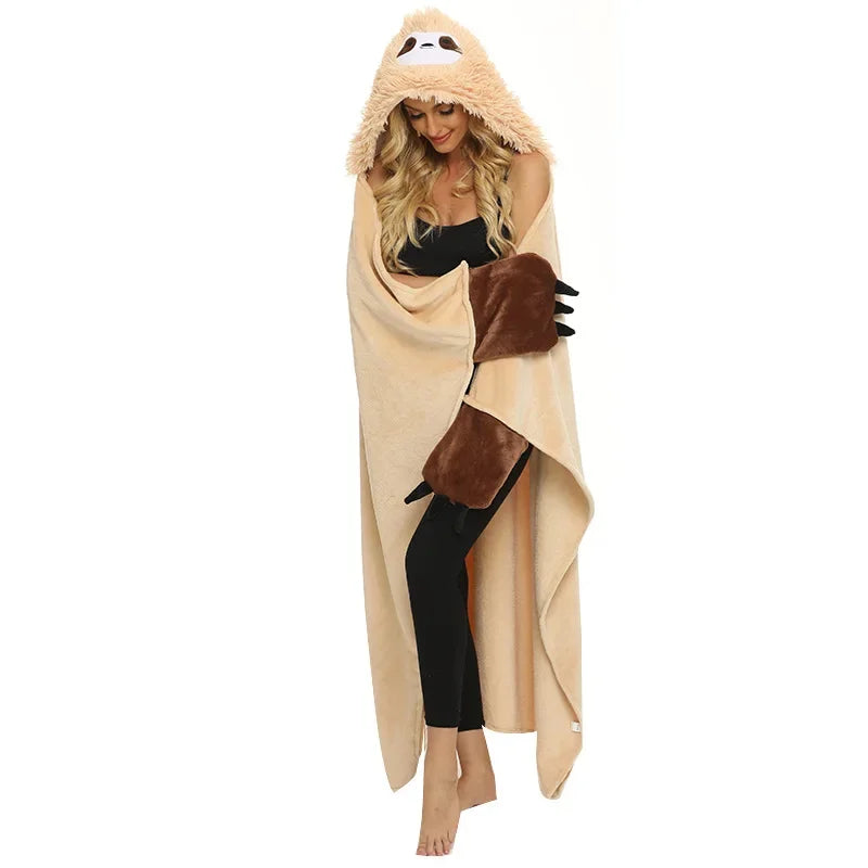 DecorBites™ Cute Sloth Flannel Shawl Blanket for Cozy Autumn & Winter Warmth