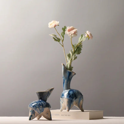 DecorBites™ Irregular Ink Pattern Ceramic Flagon Vase - Chinese Porcelain Home Decoration